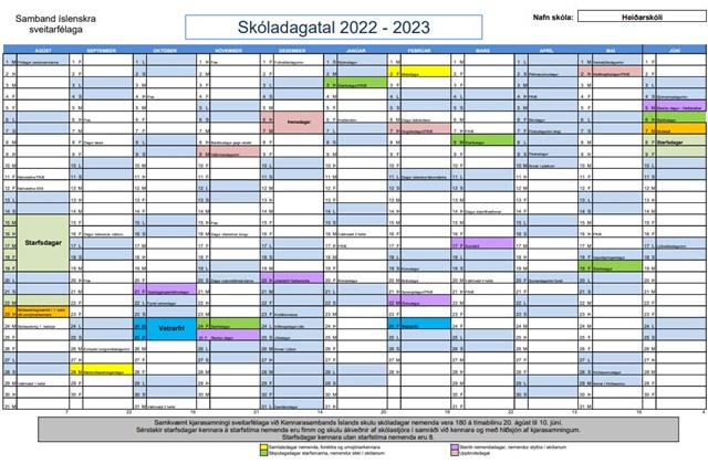 Skóladagatal 2022 - 2023
