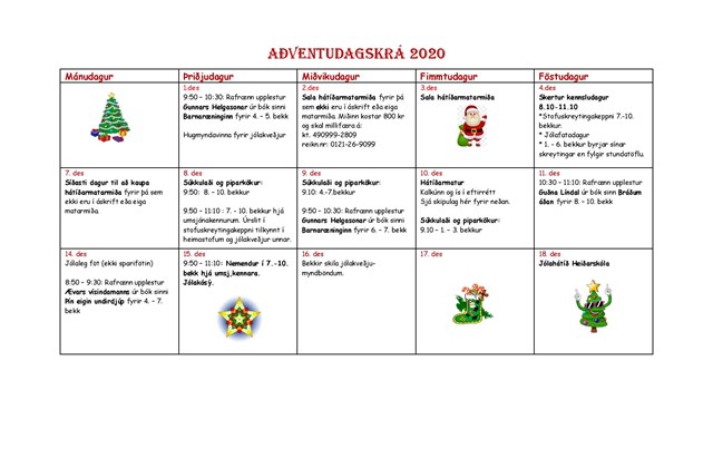 Skertur skóladagur 4. desember