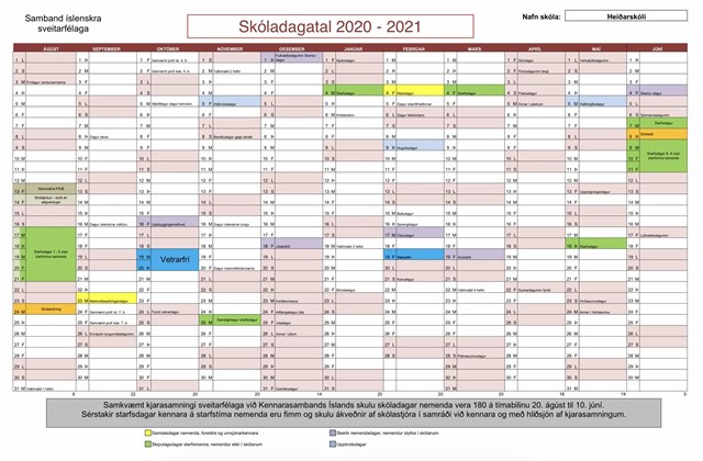 Breytingar á skóladagatali 2020 - 2021