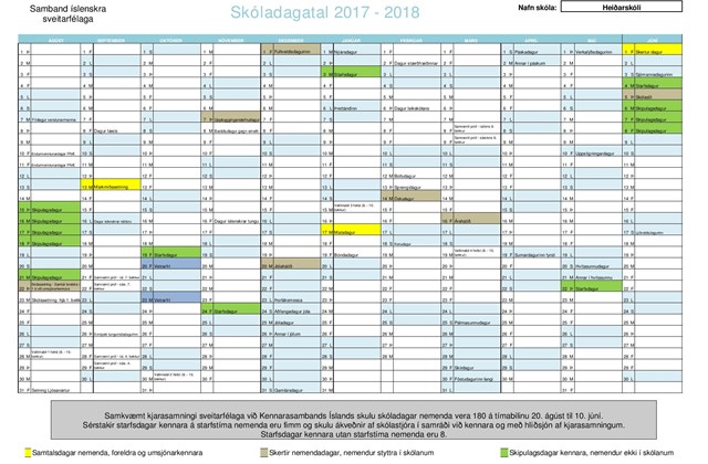 Dagatal næsta skólaárs