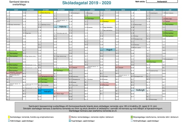 Dagatal skólaársins 2019 - 2020
