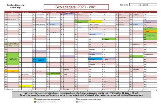 Dagatal skólaársins 2020 - 2021