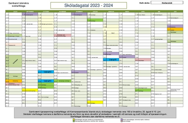 Skóladagatal 2023-2024 samþykkt og birt