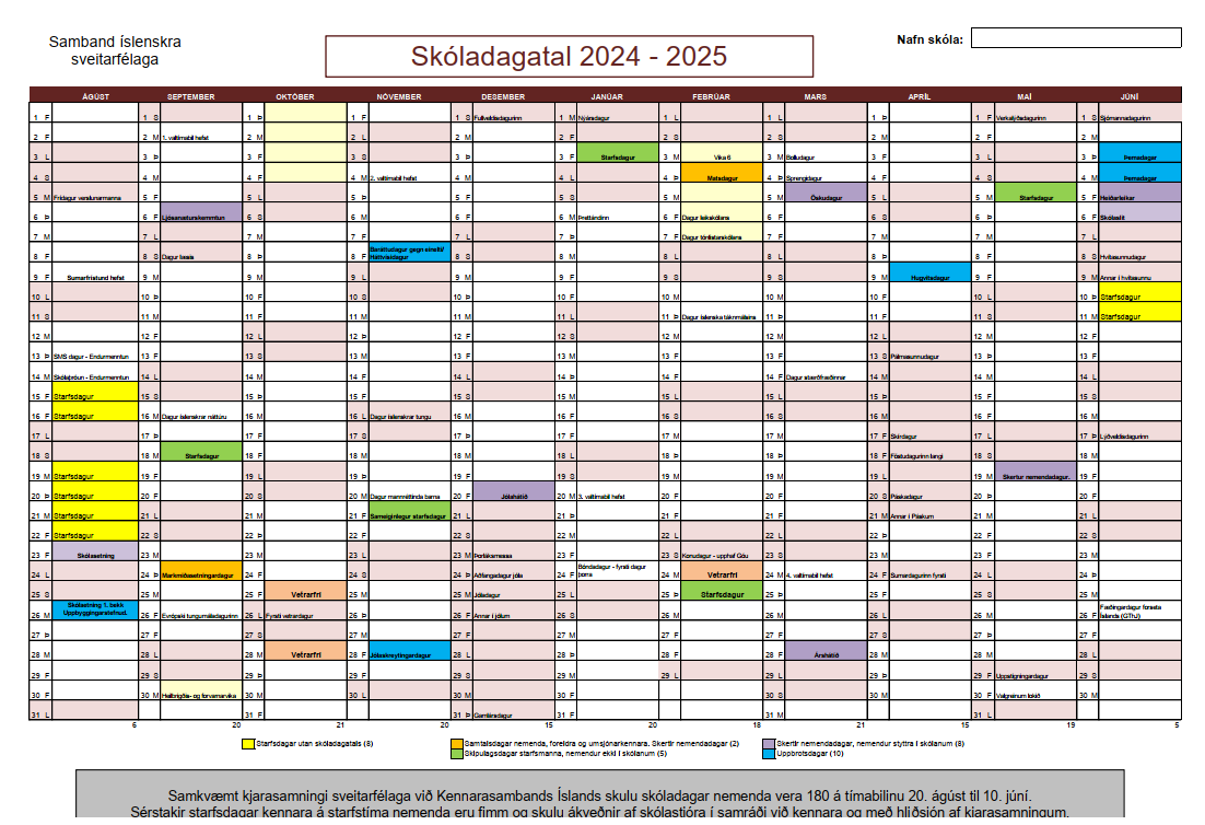 Skóladagatal 2024-2025