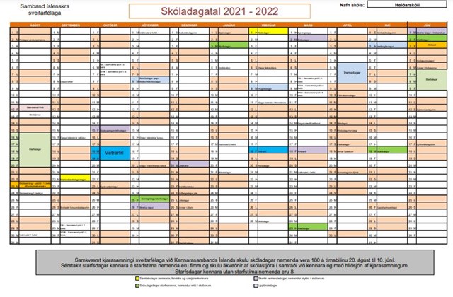 Dagatal skólaársins 2021 - 2022